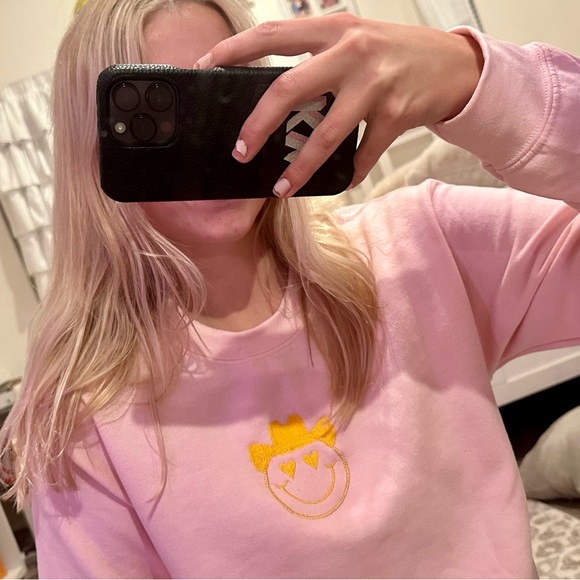 custom embroidered cowgirl smiley face crewneck - Picture 2 of 2